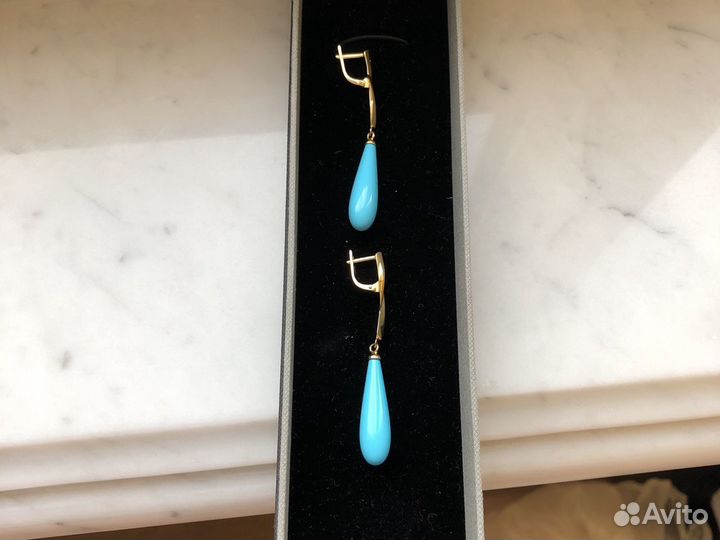 Золотые серьги и кольцо с бирюзой