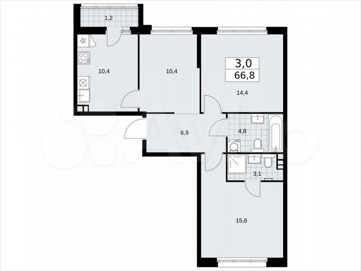 3-к. квартира, 66,8 м², 3/14 эт.