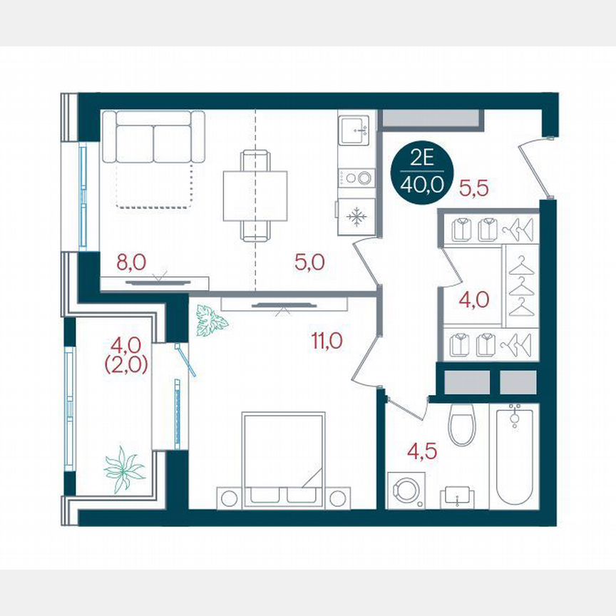 1-к. квартира, 40 м², 8/32 эт.
