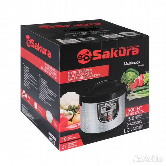 Мультиварка Sakura SA-7753W, 800 Вт, 5 л, 37 прогр