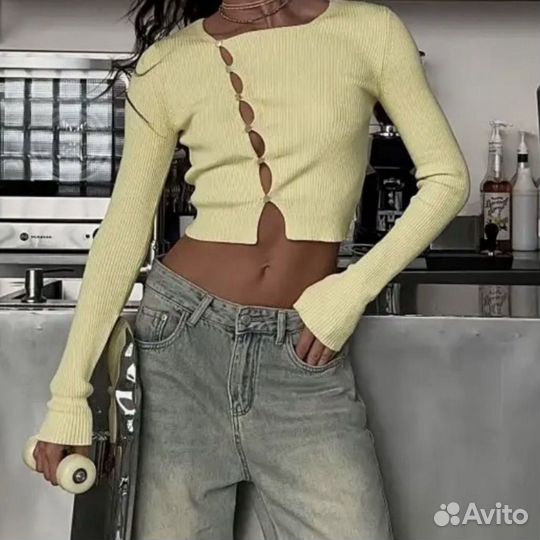 Черный трикотажный топ с рукавом стиль Lookonline