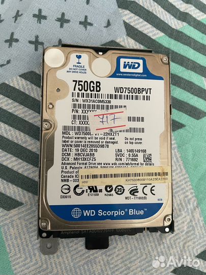 Жесткий диск Western Digital Scorpio Blue 750 Гб