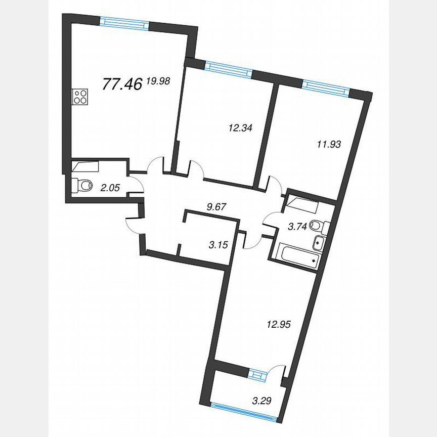 3-к. квартира, 79,1 м², 10/22 эт.
