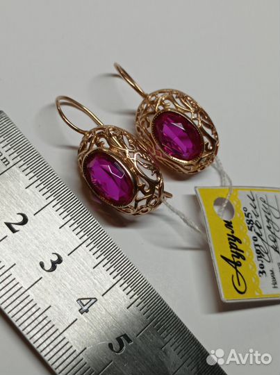 Золотые серьги СССР 583 проба с корундами