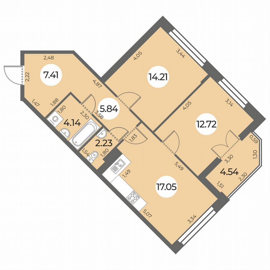 2-к. квартира, 65 м², 5/24 эт.