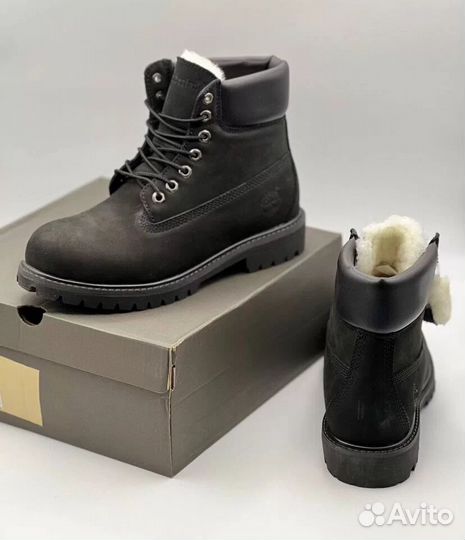 Timberland 6 Inch Premium Boot WP Black с белым мехом