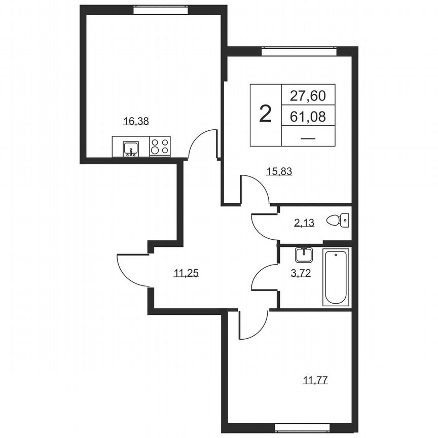 2-к. квартира, 61,1 м², 2/19 эт.