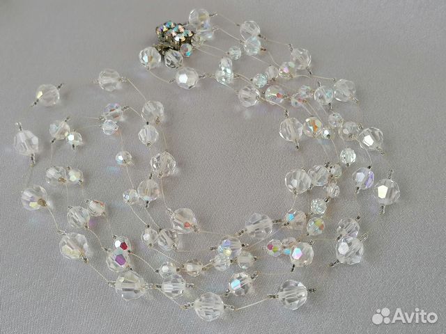 Бусы 3х рядные, стекло Аврора Бореалис Чехословак