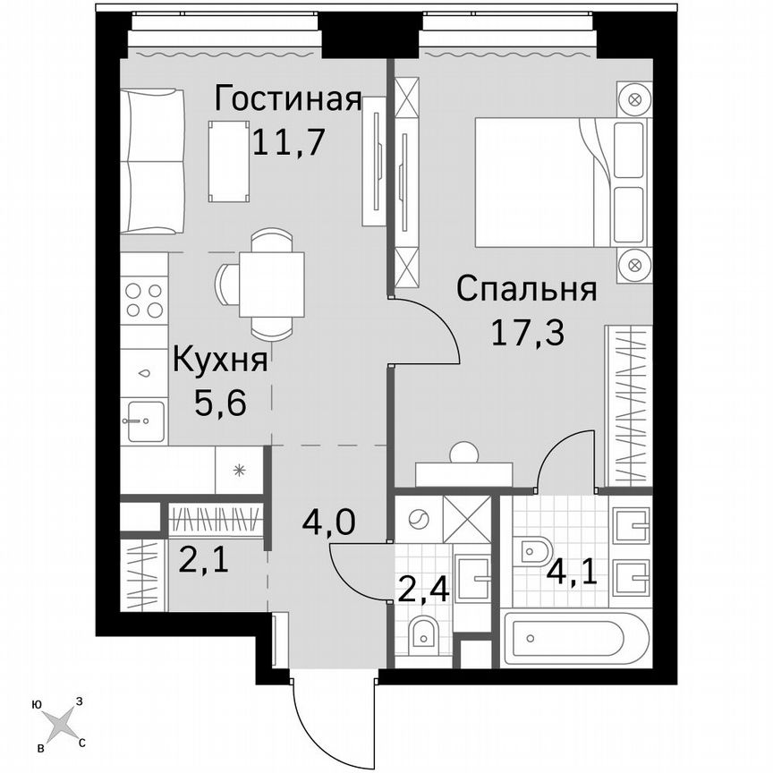 1-к. квартира, 47,2 м², 38/60 эт.