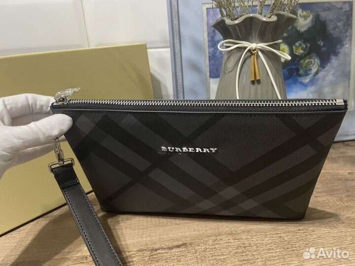 Сумка мужская Burberry натуральная кожа + канва