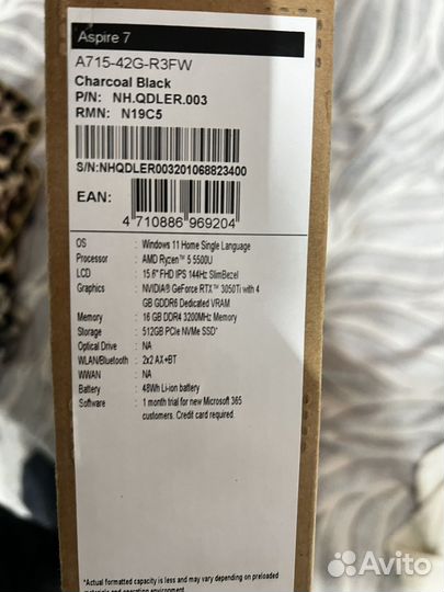 Acer aspire 7 rtx3050ti + i5 5500u