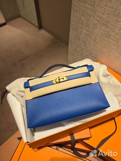 Сумка hermes kelly pochette bleu france ghw (1)