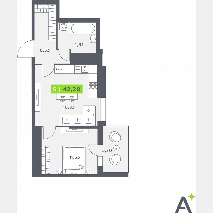 1-к. квартира, 41,4 м², 7/12 эт.