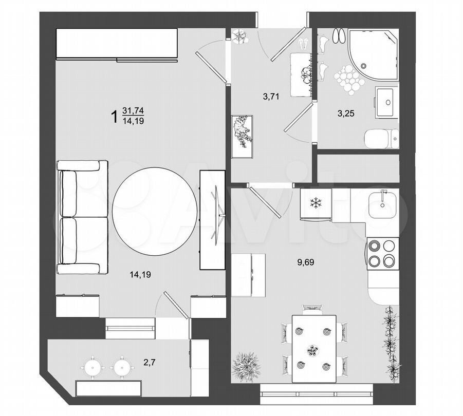 1-к. квартира, 31,7 м², 8/9 эт.