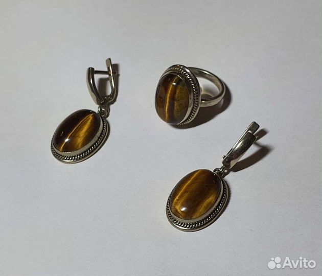 Кольцо и серьги. Тигровый глаз