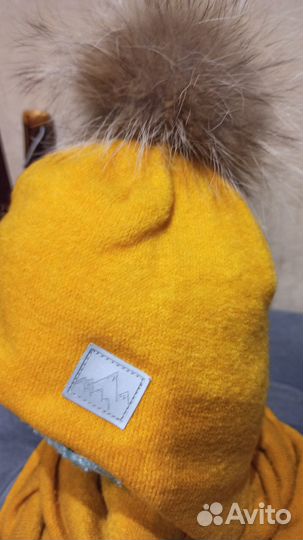 Шапка и снуд детская вязаная шерстяная тёплая