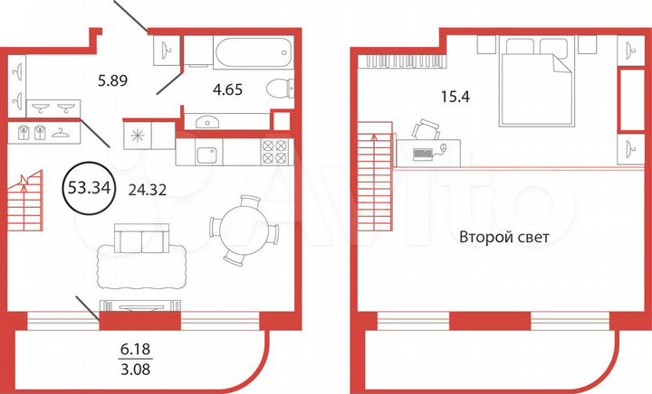 Квартира-студия, 53,3 м², 1/12 эт.