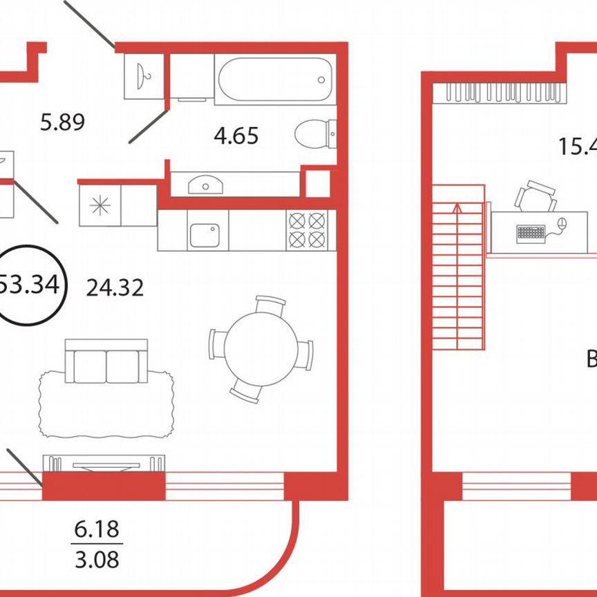 Квартира-студия, 53,3 м², 1/12 эт.