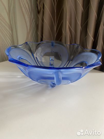 Ваза для фруктов голубое стекло