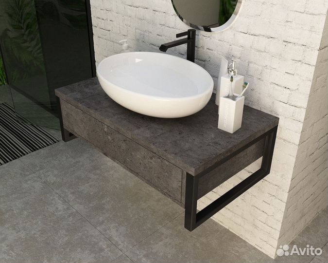 Тумба под раковину 1Marka grunge loft 100 Подвесная Бетон темно-серый У85850