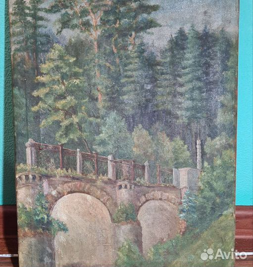 Картина маслом СССР лес мост