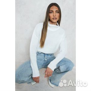 Укороченный свитер с вороткой рыбак Boohoo, кремов