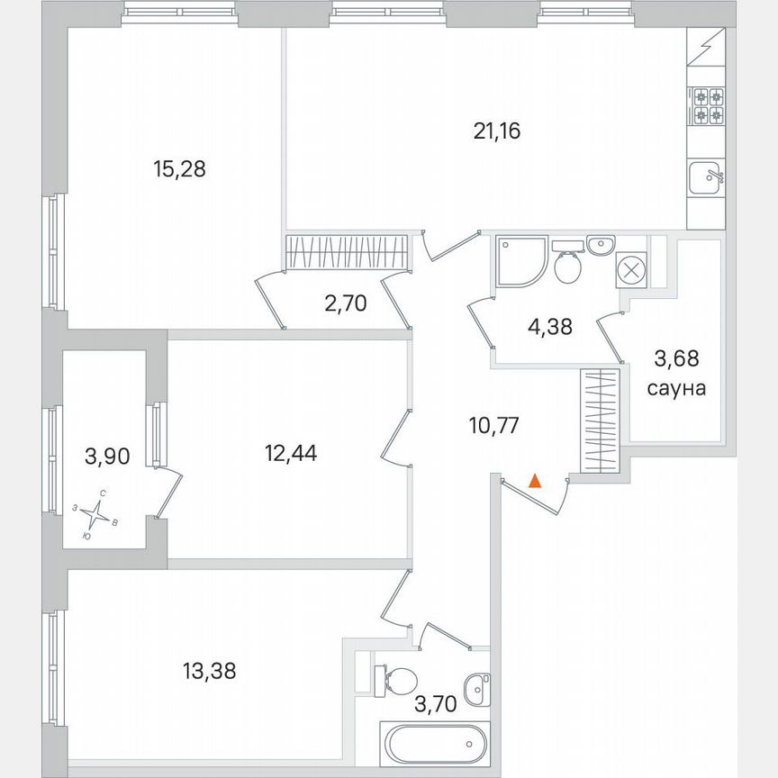 3-к. квартира, 89,4 м², 1/4 эт.