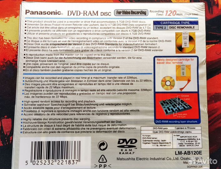 Диски Panasonic 4.7 DVD-RAM