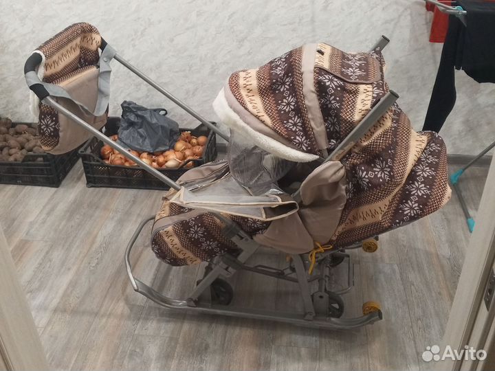 Детские санки коляска с колесами бу