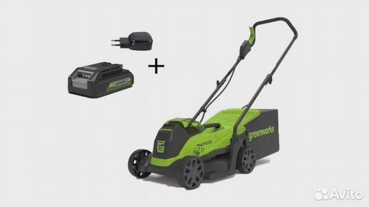 Газонокосилка Greenworks GD24LM33K2, АКБ 2Ач