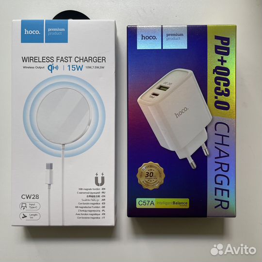 Беспроводная зарядка и адаптер на iPhone hoco