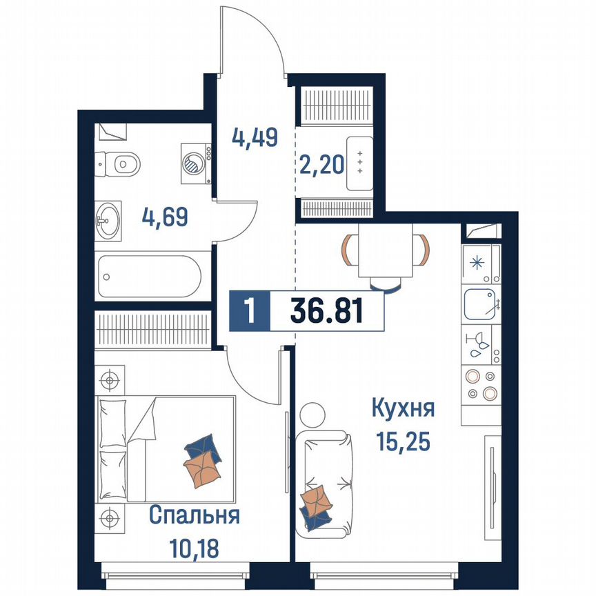 1-к. квартира, 36,8 м², 2/18 эт.