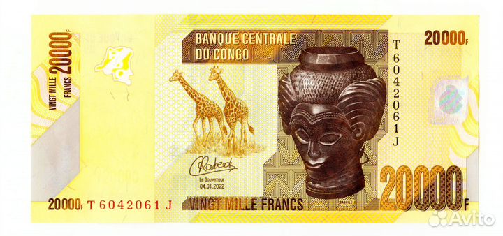 Конго 20000 франков 2022 г
