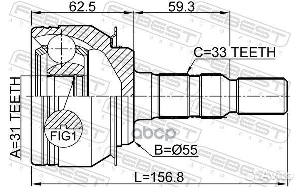 Шрус наружный 31x55x33 chevrolet cruze (4drnb)