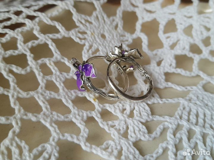 Серьги серебро с эмалью