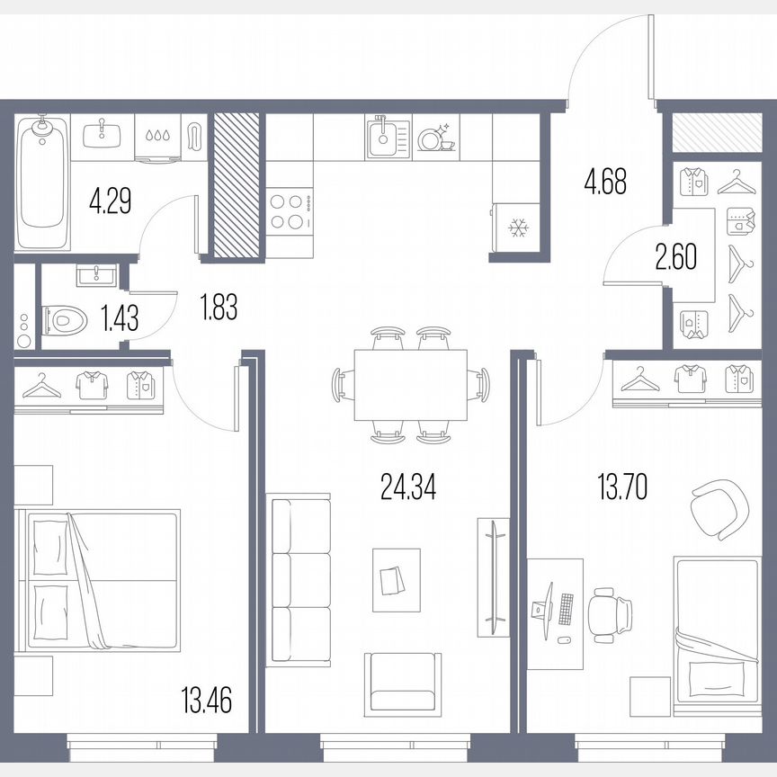 2-к. квартира, 66,3 м², 3/10 эт.