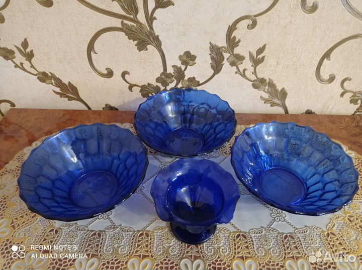 Салатники кобальтовое стекло и креманка