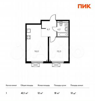 1-к квартира, 42.1 м², 33/33 эт.