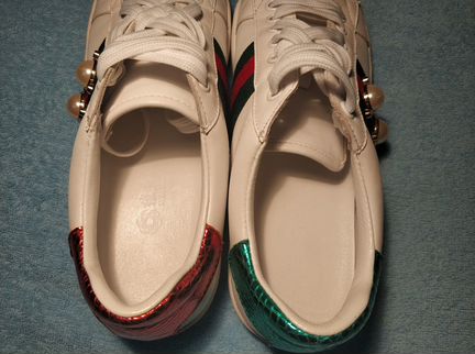 Кроссовки кожаные белые типа Gucci Ace