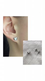 Серьги гвоздики сердечки из медицинской стали
