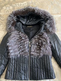 Куртка кожаная с мехом чернобурки