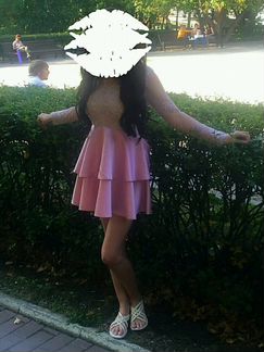 Платье розовое с бежевым