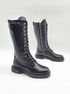 Сапоги на шнуровке Александр Ванг черные кожаные