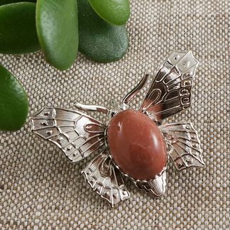 Брошь Бабочка Яшма Мукаит пыльная роза марсала