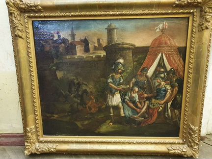 Большая старинная жанровая картина XIX век