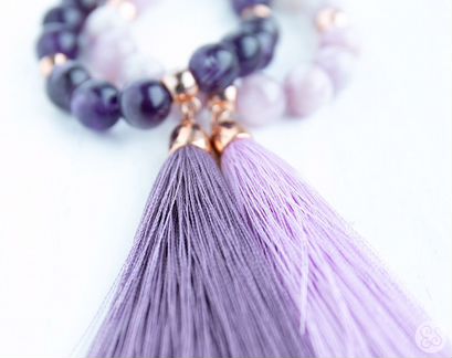 Парный браслет из аметиста и кунцита с кистями