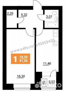 1-к квартира, 41.3 м², 5/12 эт.