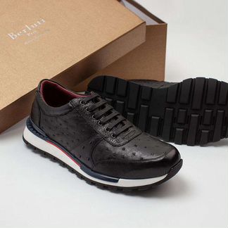 Кроссовки черные берлути из кожи страуса